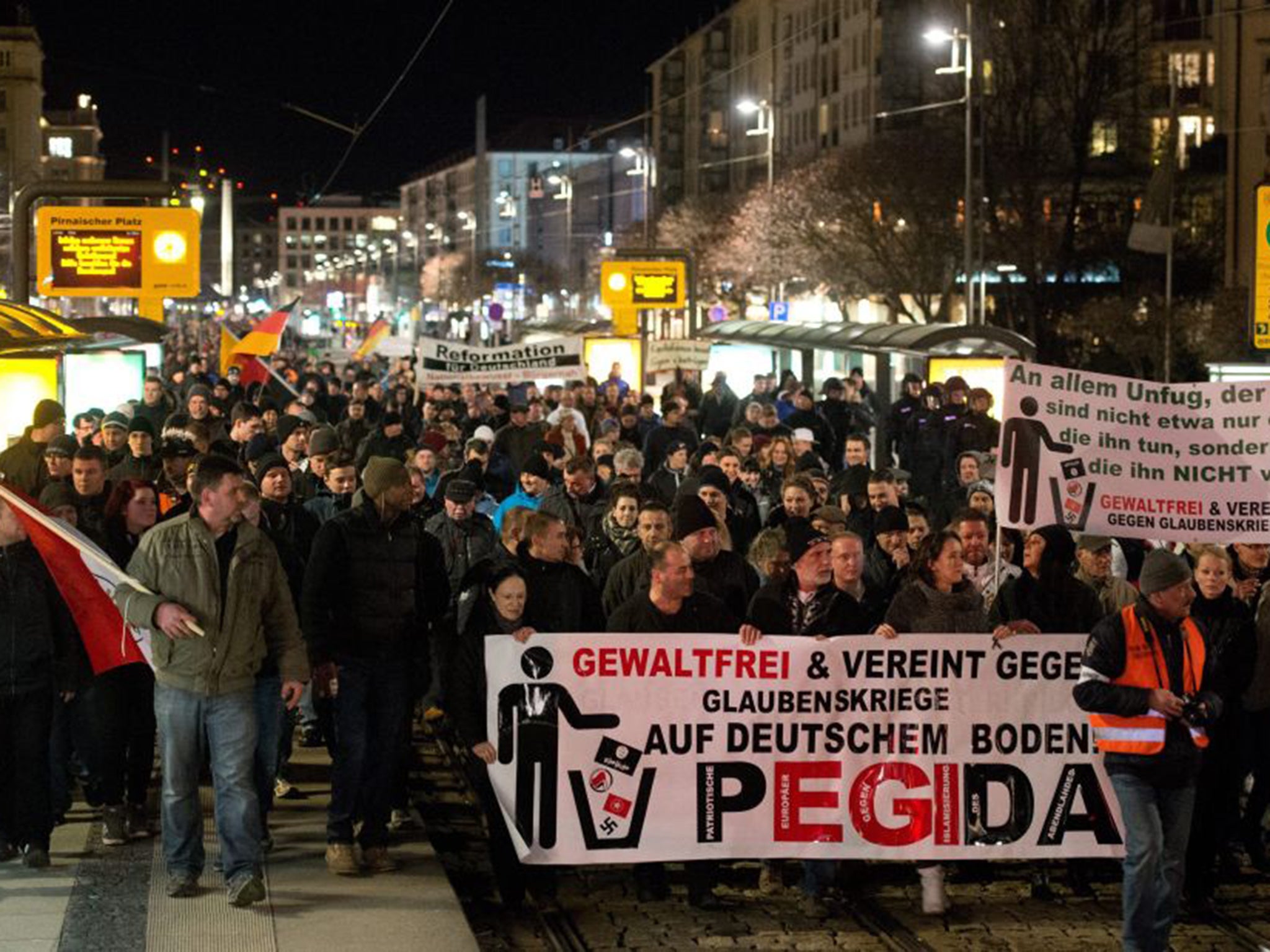 Pegida started out in mid- October with a demonstration in Dresden attended by about 200 supporters. On 22 December there were a record 17,500 in attendance (AFP)