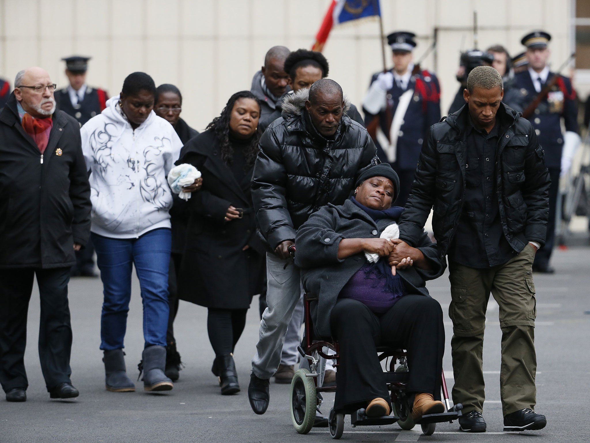 Relatives of Clarissa Jean-Philippe, the policewoman killed in Montrouge during the recent Islamist attacks