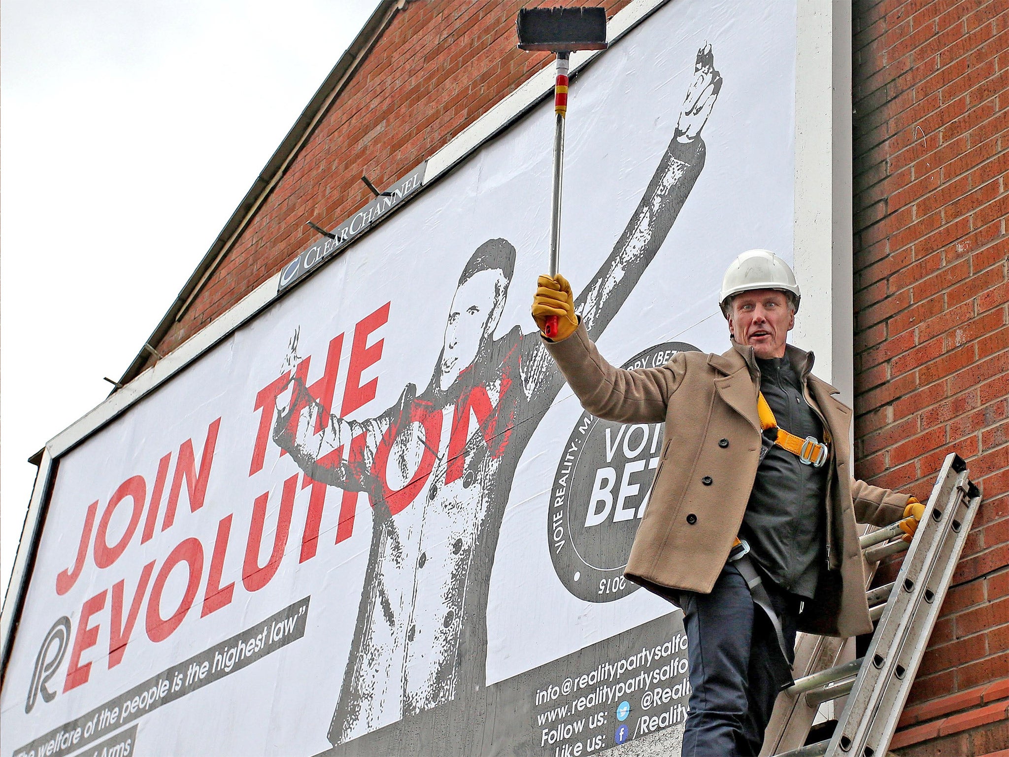 Bez launches his Reality Party outside Salford Cathedral in Greater Manchester, on Monday