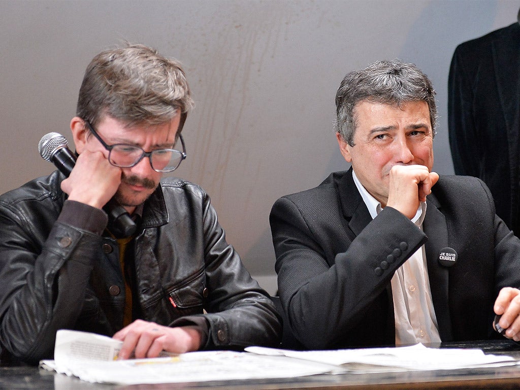 Cartoonist Renald Luzier (left), aka Luz, and writer Patrick Pelloux at the ‘Charlie Hebdo’ press conference