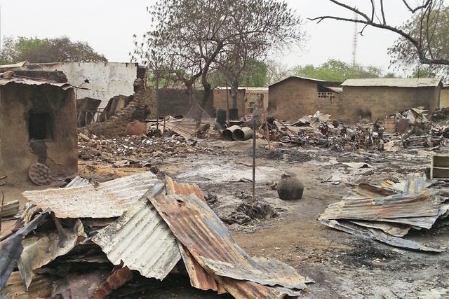 Ruins of burnt out houses in the north-eastern settlement of Baga, pictured after Boko Haram attacks in 2013 