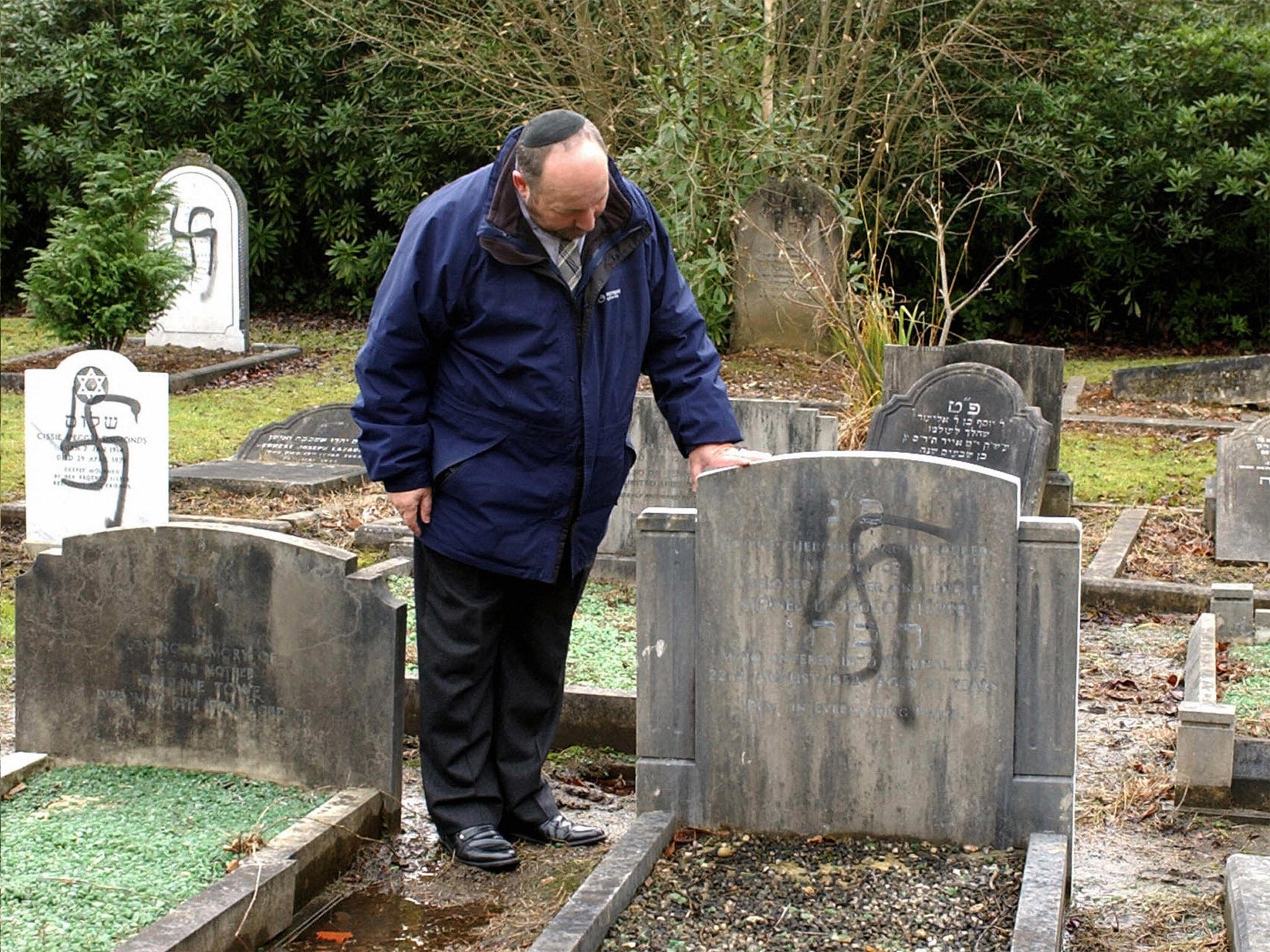 Graves vandalised at a Jewish Cemetery in Aldershot, Hampshire, in 2005
