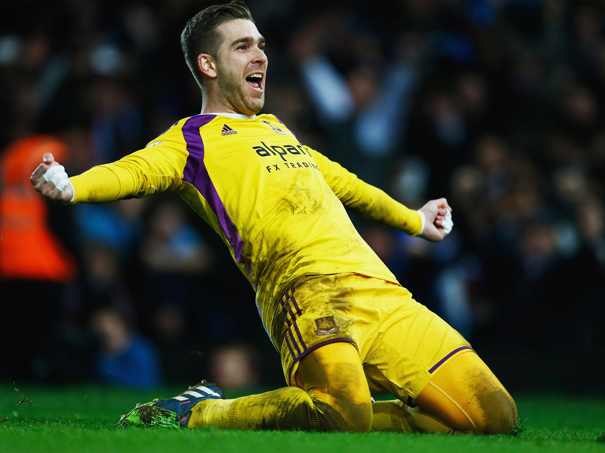 Adrian, the West Ham keeper, celebrates scoring the winning kick as his side beat Everton 9-8 on penalties after a thrilling FA Cup 2-2 draw