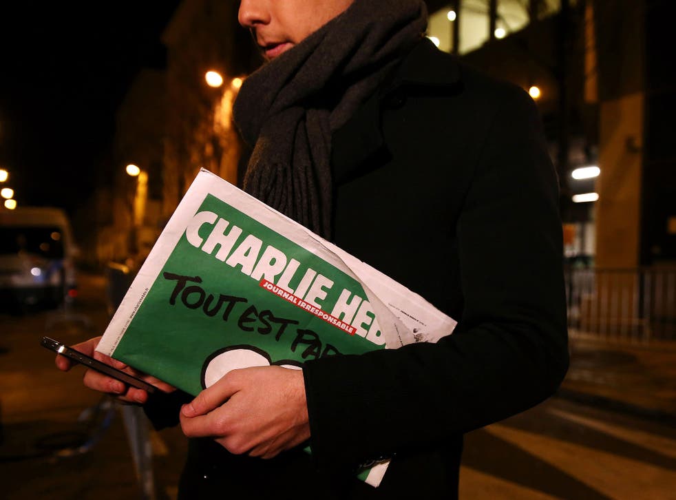 The latest edition of Charlie Hebdo magazine, featuring a cartoon of the Prophet Mohamed on the front cover