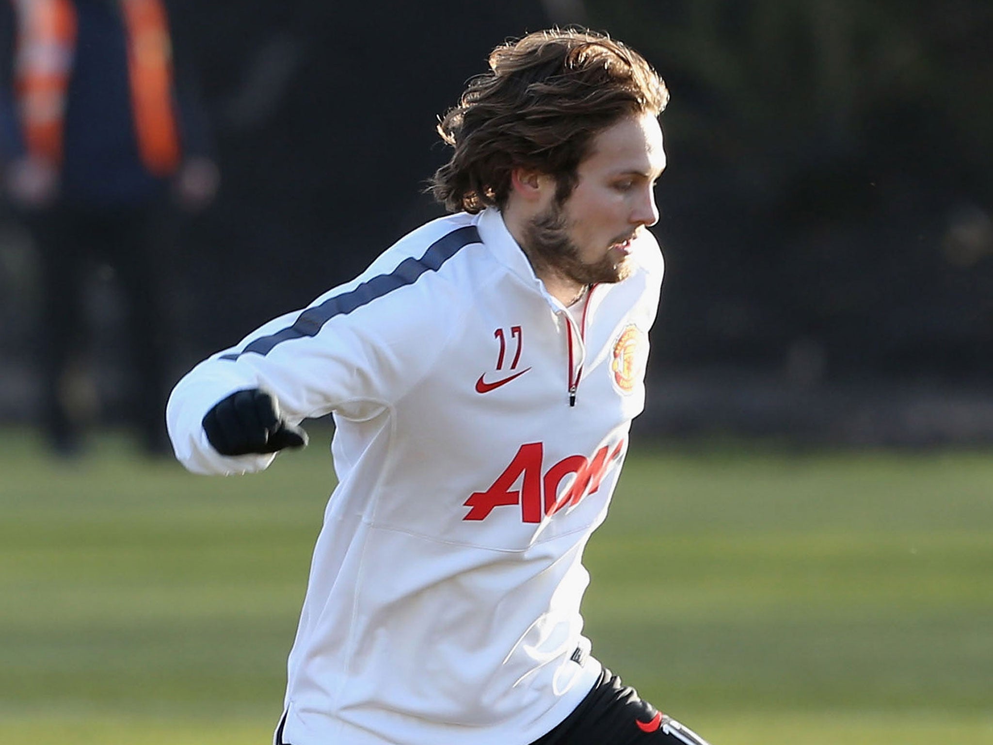 Daley Blind is put through his paces during United training
