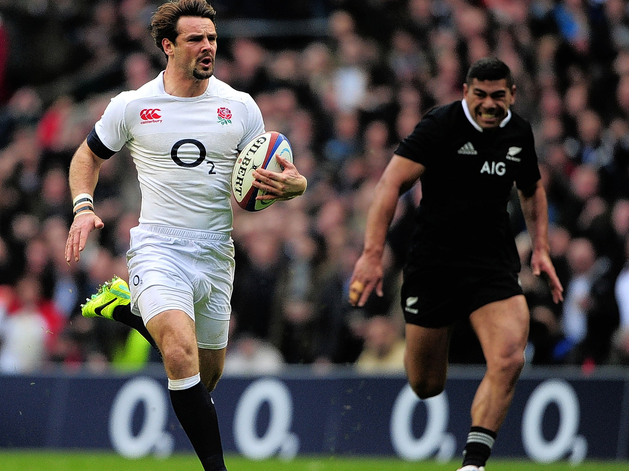 Ben Foden makes a break on his last appearance for England, against the All Blacks in November 2013