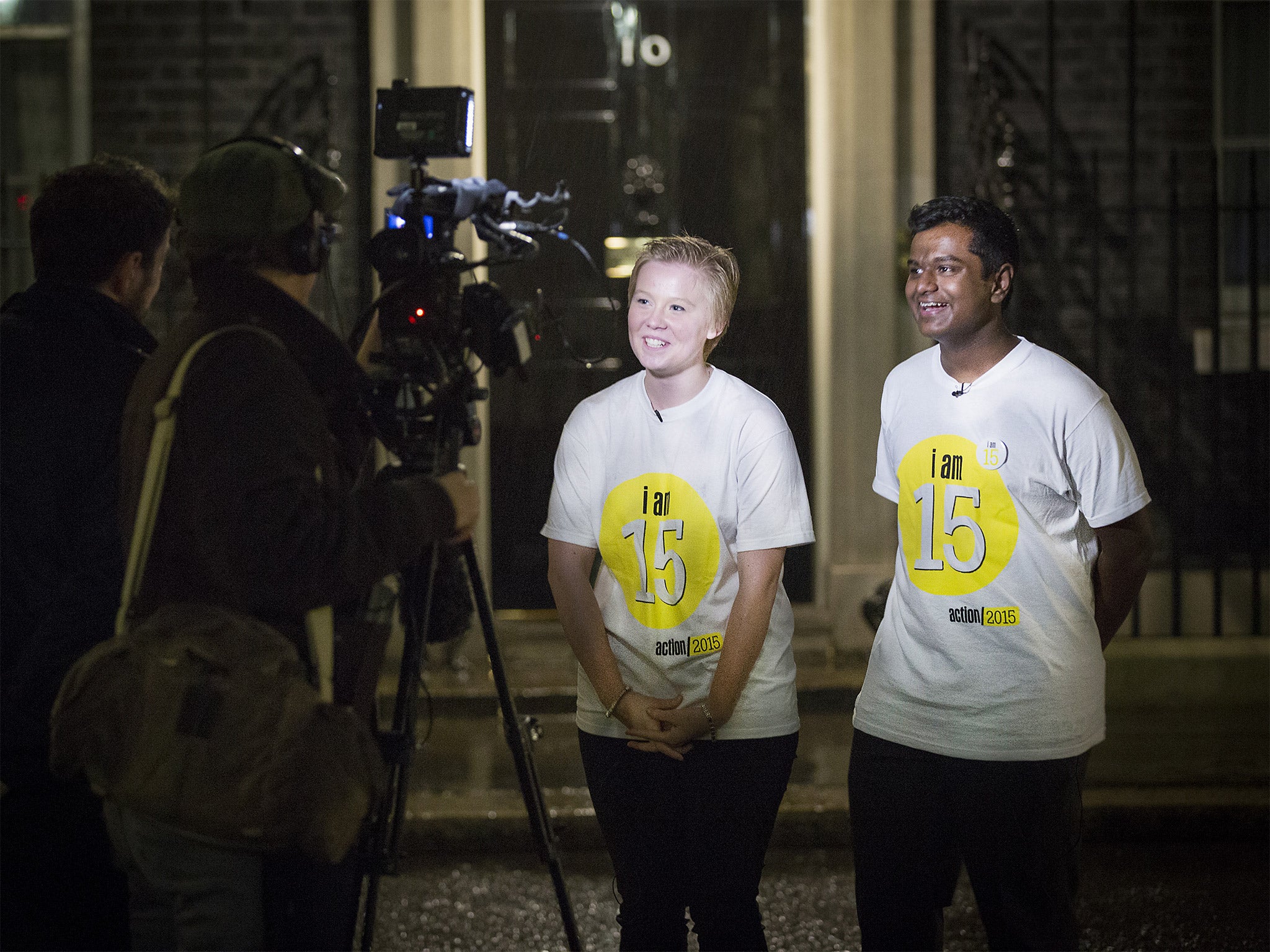 Katie Knight and Bhavi Elangeswaran are interviewed before heading in to meet David Cameron, at 10 Downing Street, on Monday