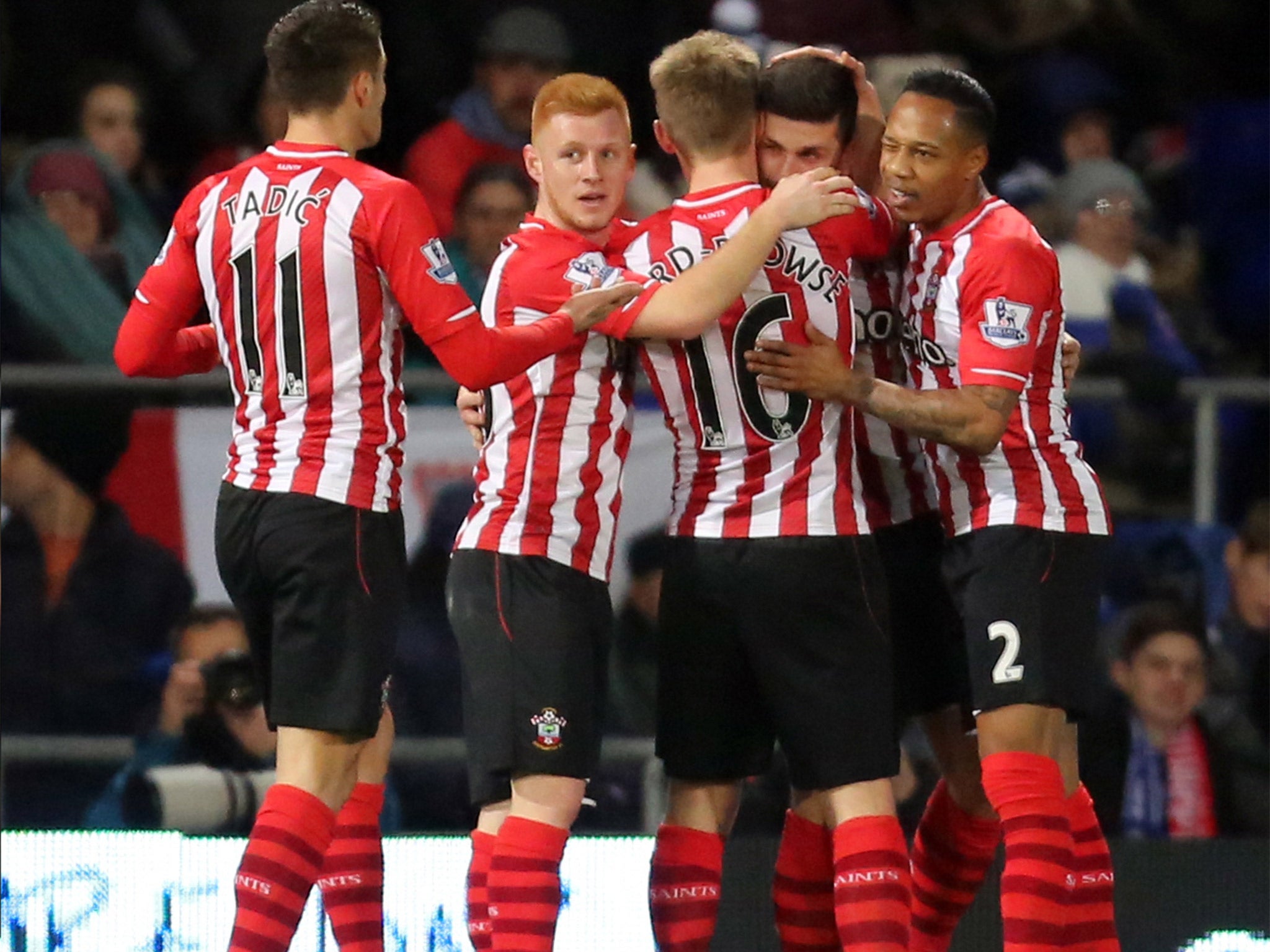 Southampton players celebrate the strike that clinched a fourth-round tie with Crystal Palace