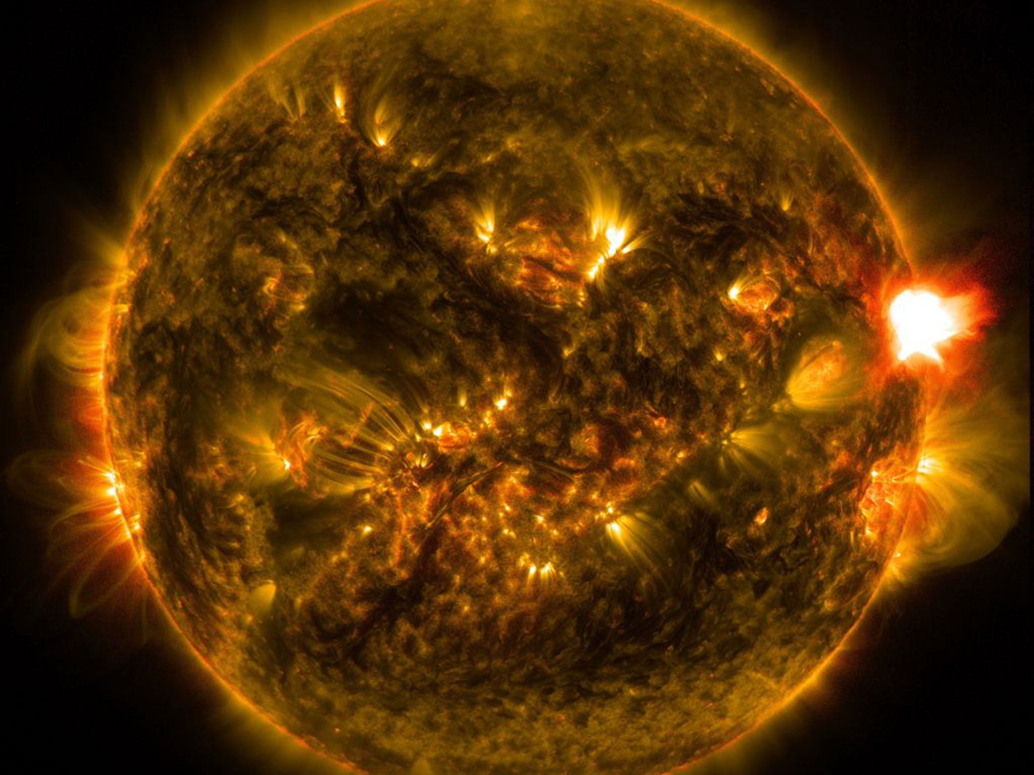 The energy released from a solar flare is the equivalent to 100-megaton atomic bomb