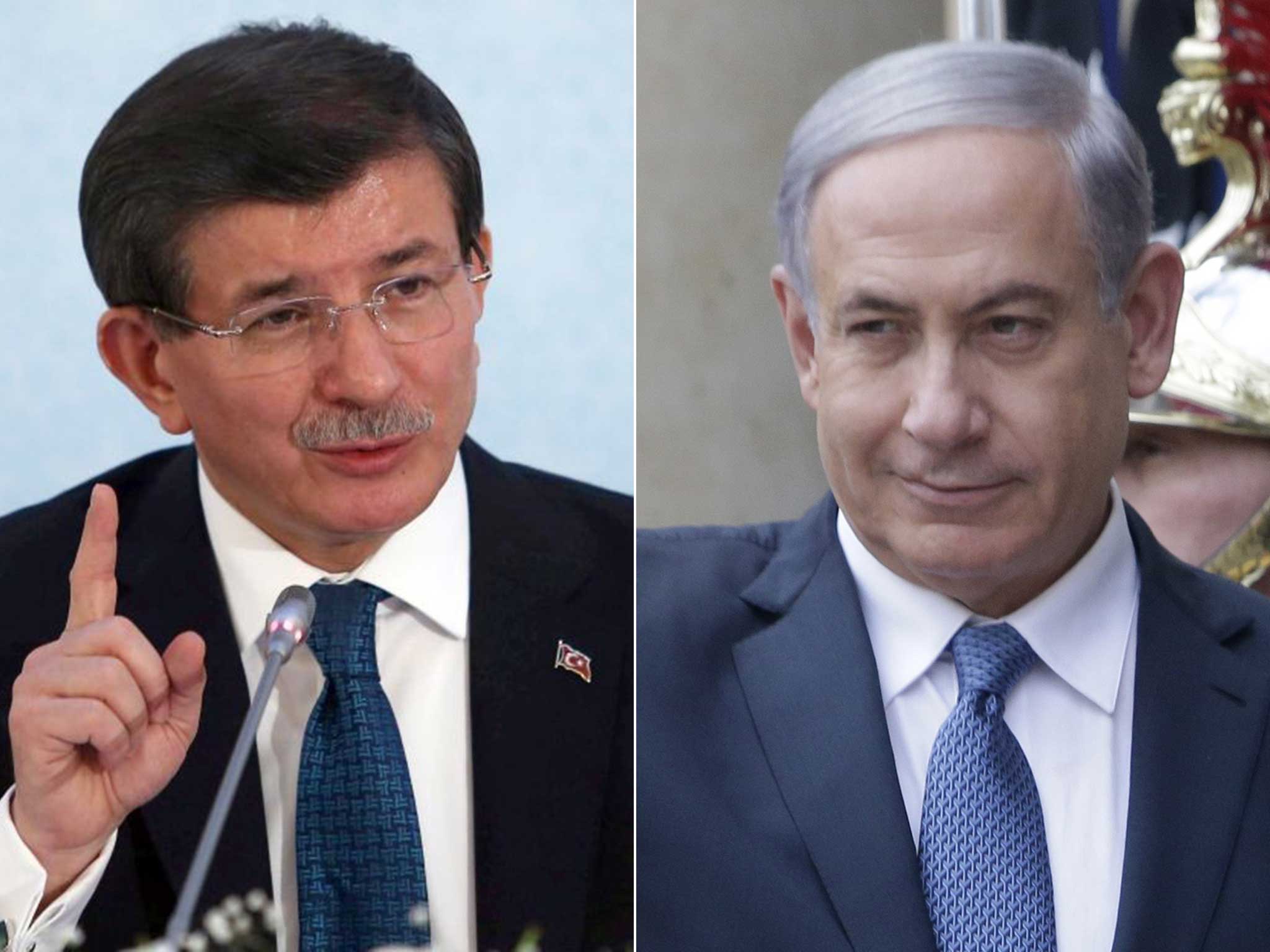 Turkish Prime Minister Ahmet Davutoglu and Israeli counterpart Benjamin Netanyahu