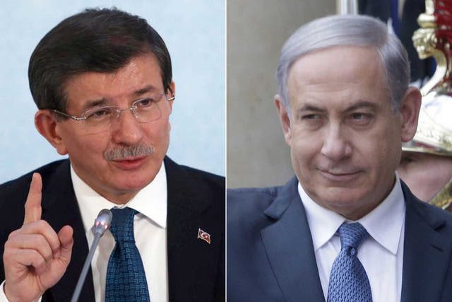 Turkish Prime Minister Ahmet Davutoglu and Israeli counterpart Benjamin Netanyahu 