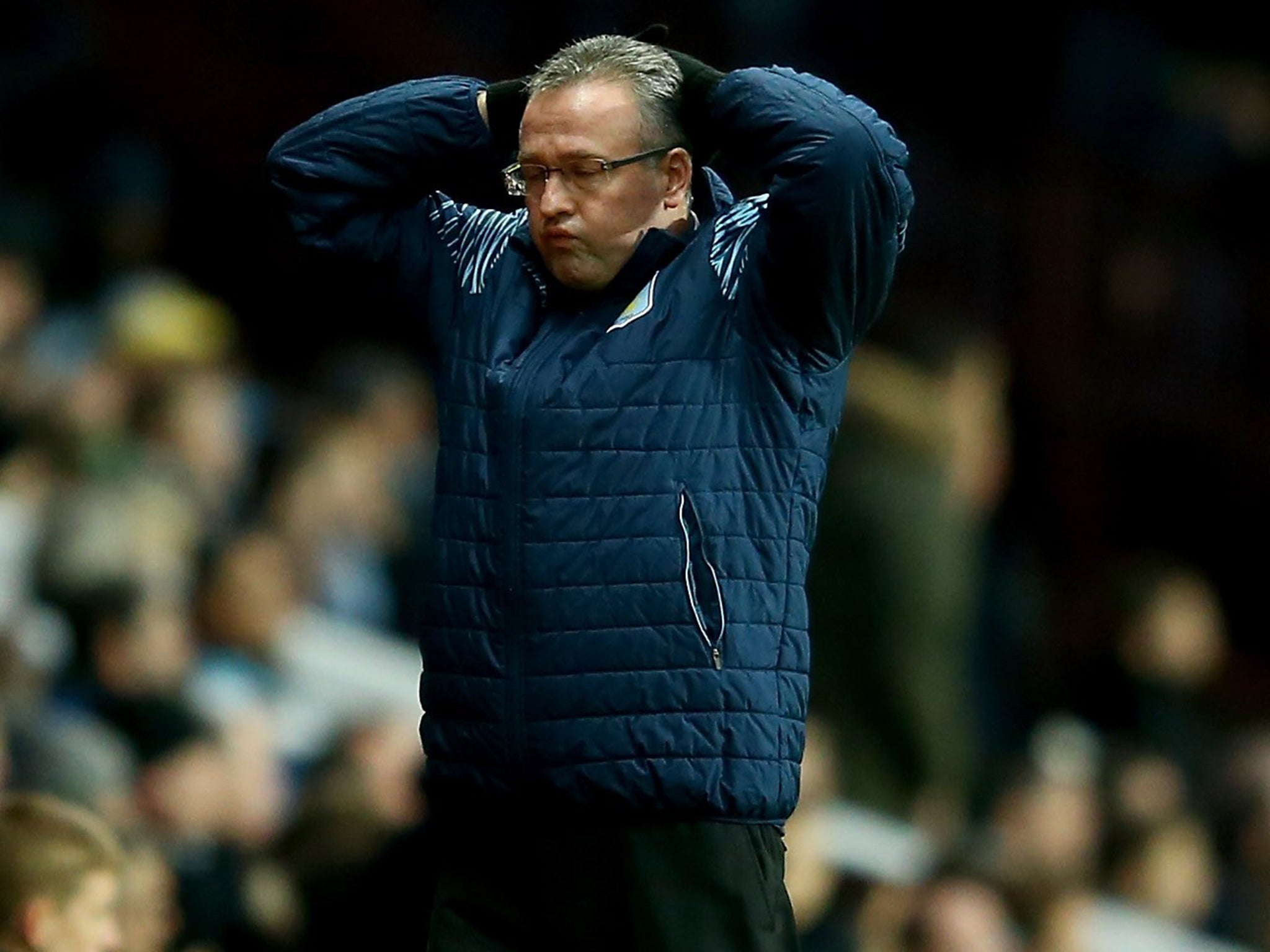Aston Villa manager Paul Lambert reacts on the touchline