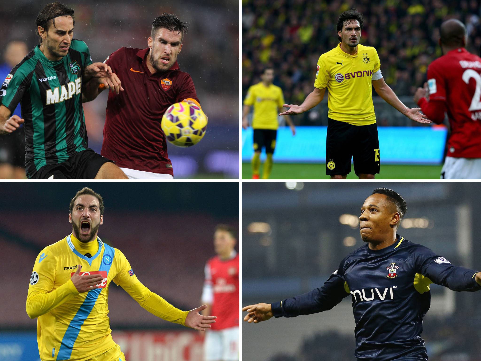Kevin Strootman, Mats Hummels, Gonzalo Higuain and Nathanial Clyne