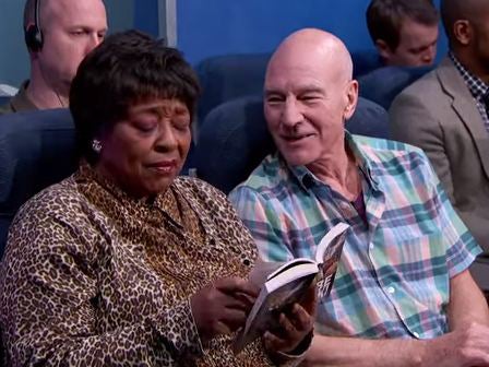Patrick Stewart played an annoying plane passenger on Jimmy Kimmel's programme