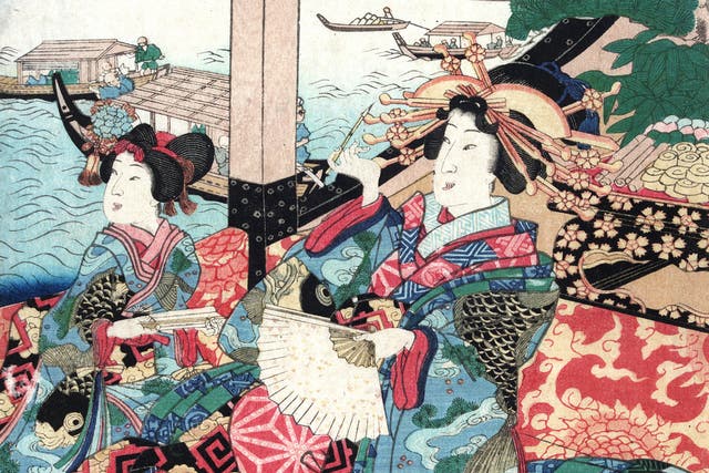 An 1857 print by Utagawa Kunisada II displayed at the 'Cotton to Gold' exhibition