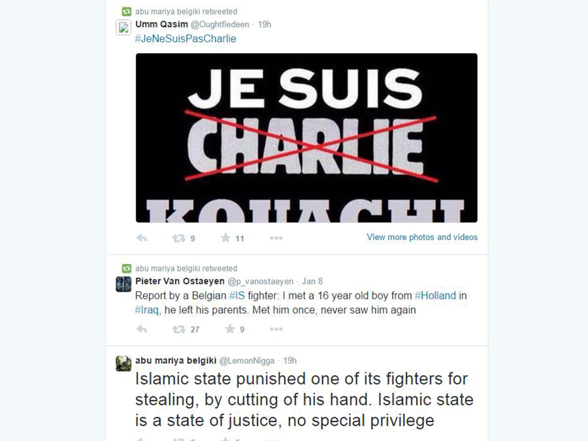 Abu Mariya Belgiki retweeted a message saying 'Je suis Kouachi' in admiration of the brothers who carried out the Charlie Hebdo massacre