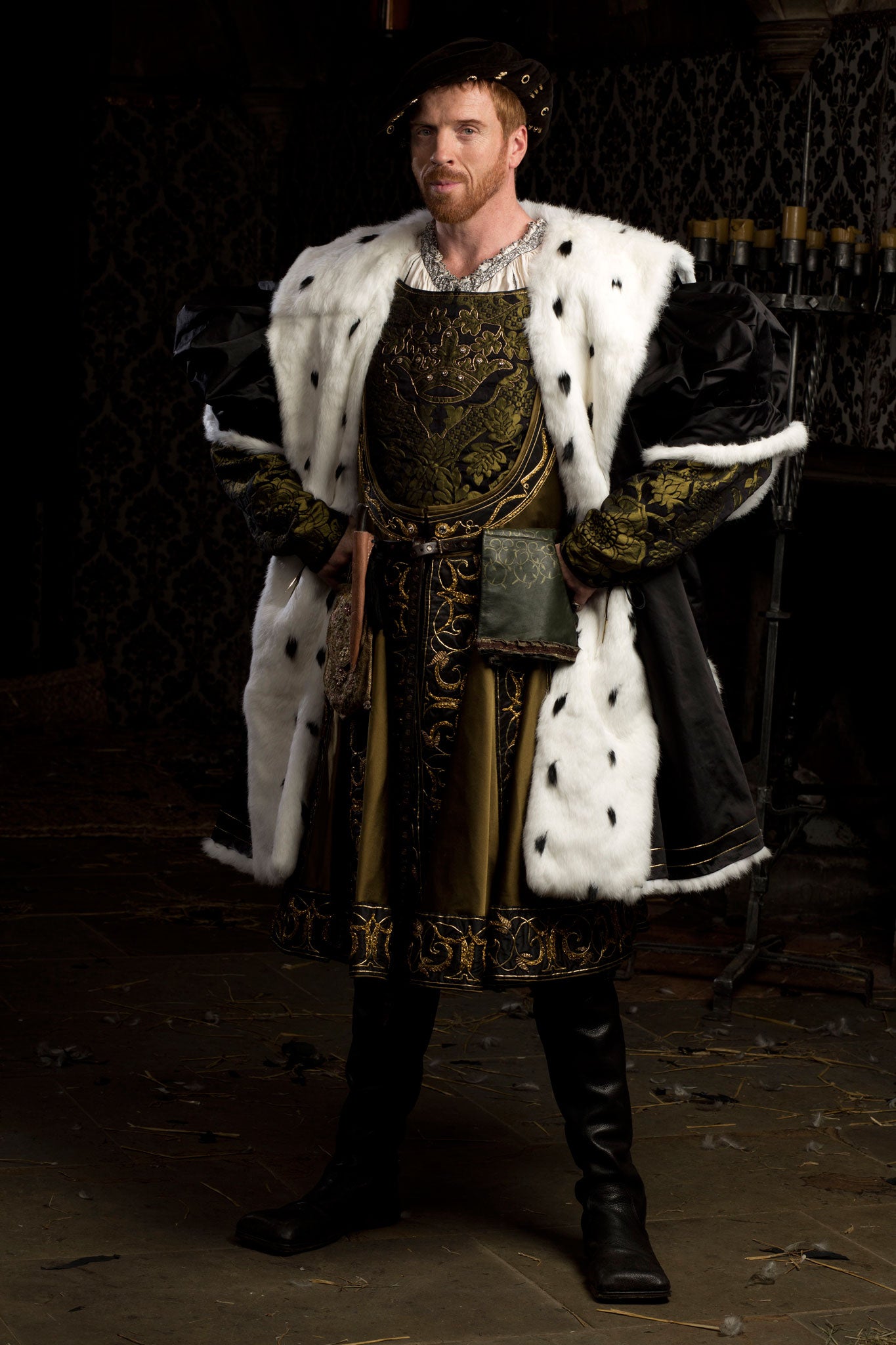 Damian Lewis as King Henry VIII: 'The white-and-black-spotted trim on Henry's coat is ermine [faked here]. Only the king can wear ermine.'