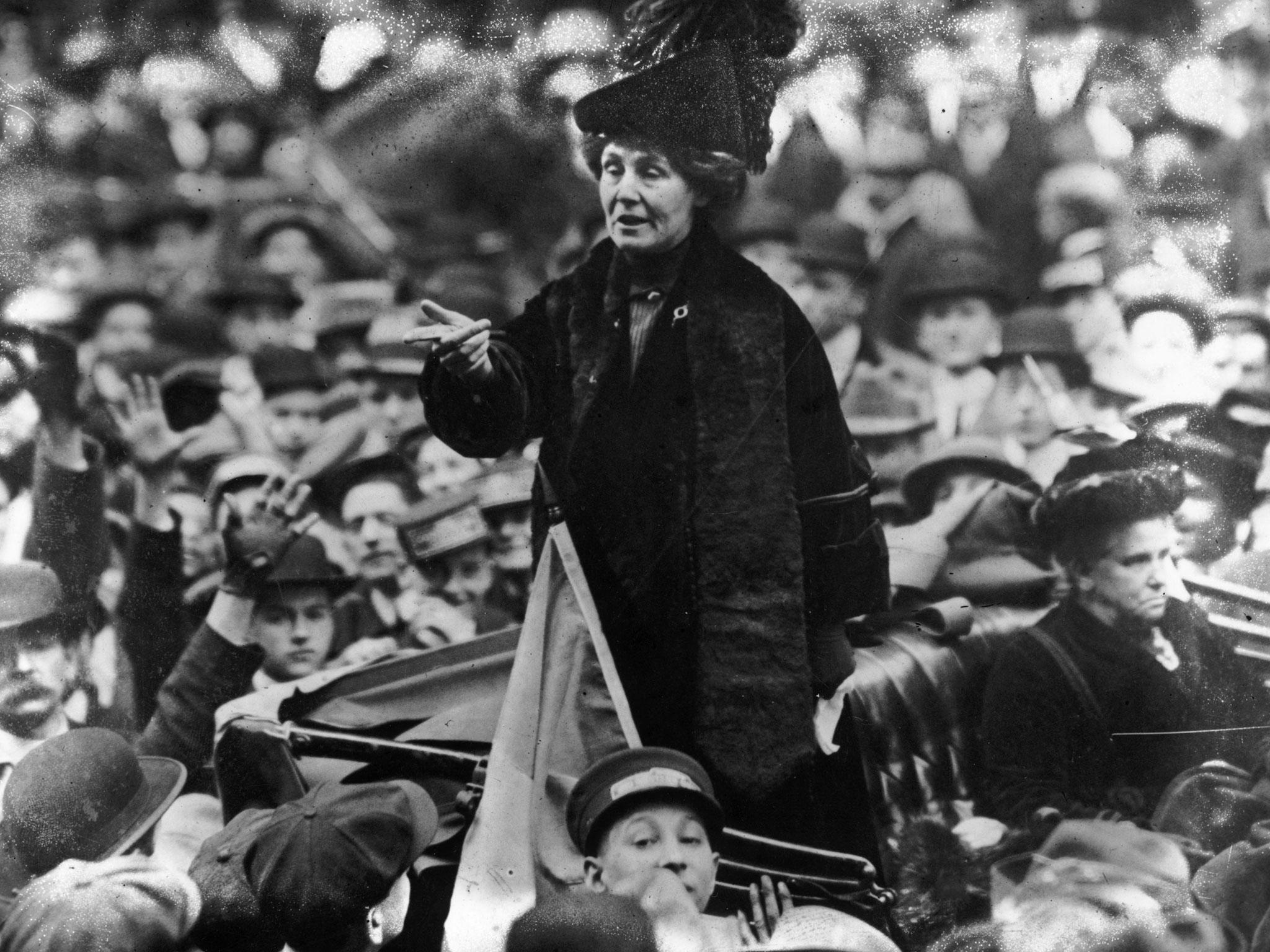 British suffragette Emmeline Pankhurst being jeered by a crowd in New York in 1911