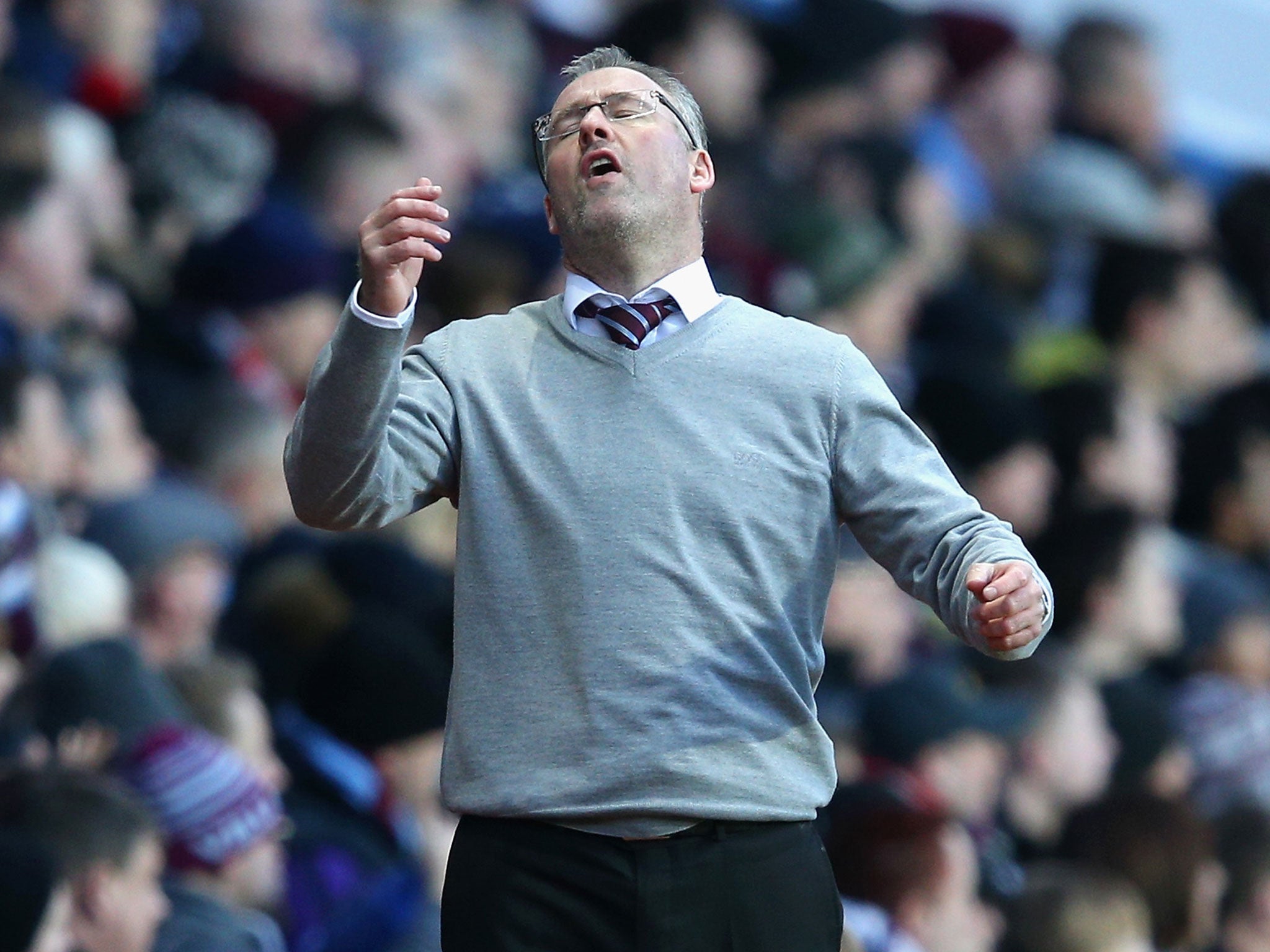 Paul Lambert reacts after his Aston Villa side miss an effort on goal