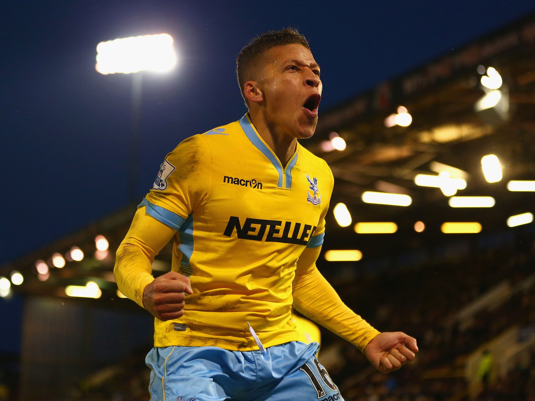 Dwight Gayle celebrates scoring the winner for Palace