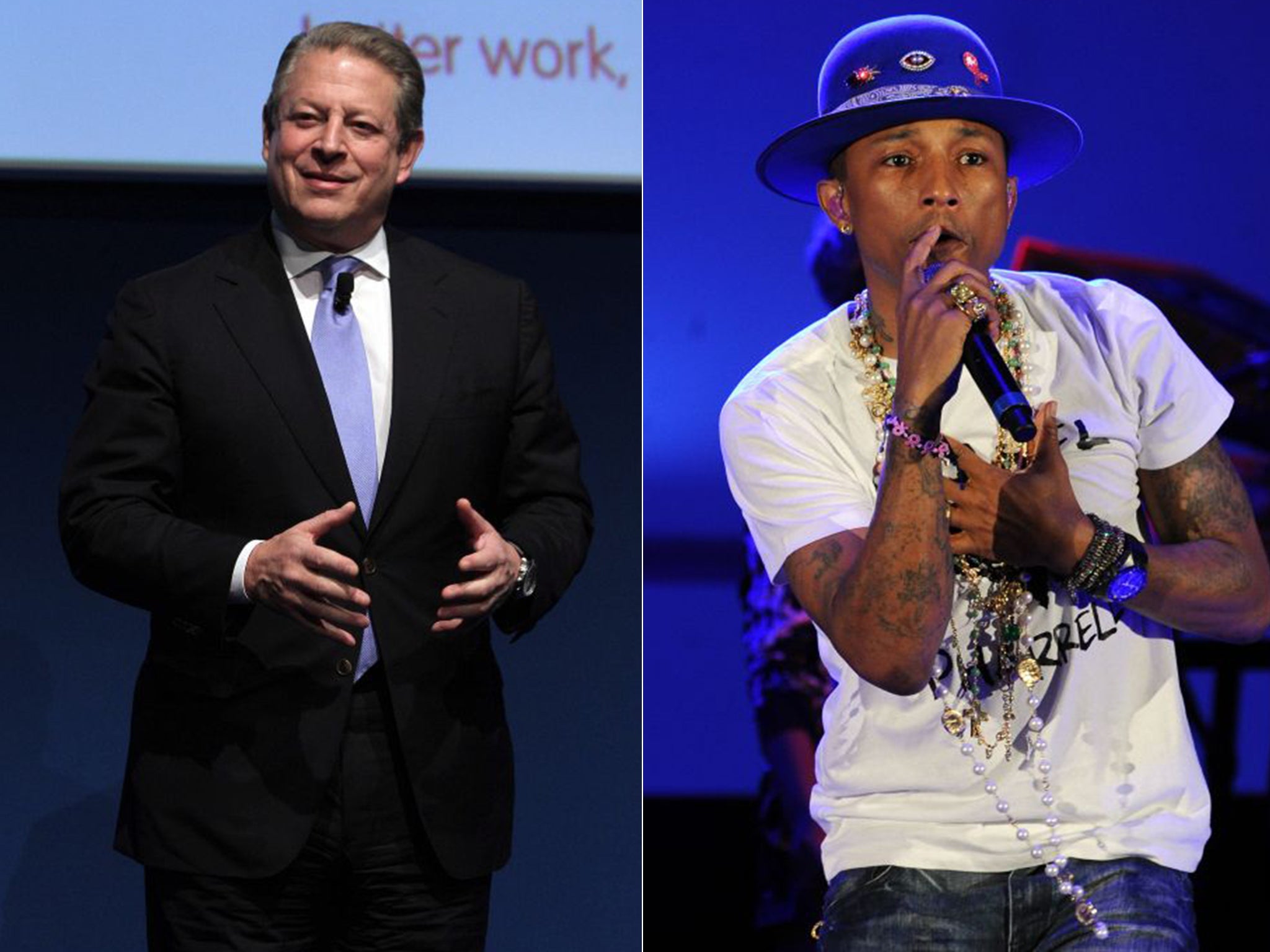 Odd couple? Pharrell Williams, right, will join Al Gore at Davos