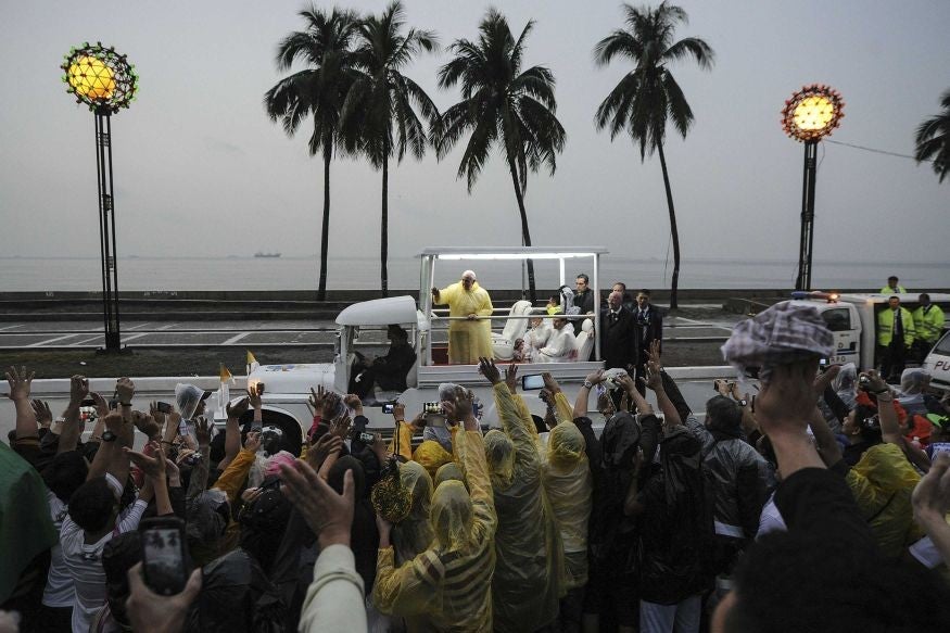 The Pope circled the crowds in his vehicle to greet people