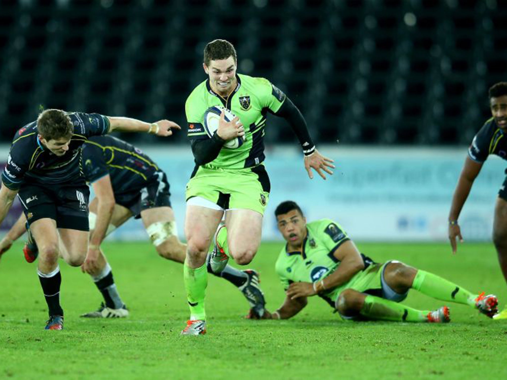 George North breaks through the Ospreys defence to score for Northampton on Sunday (Getty)