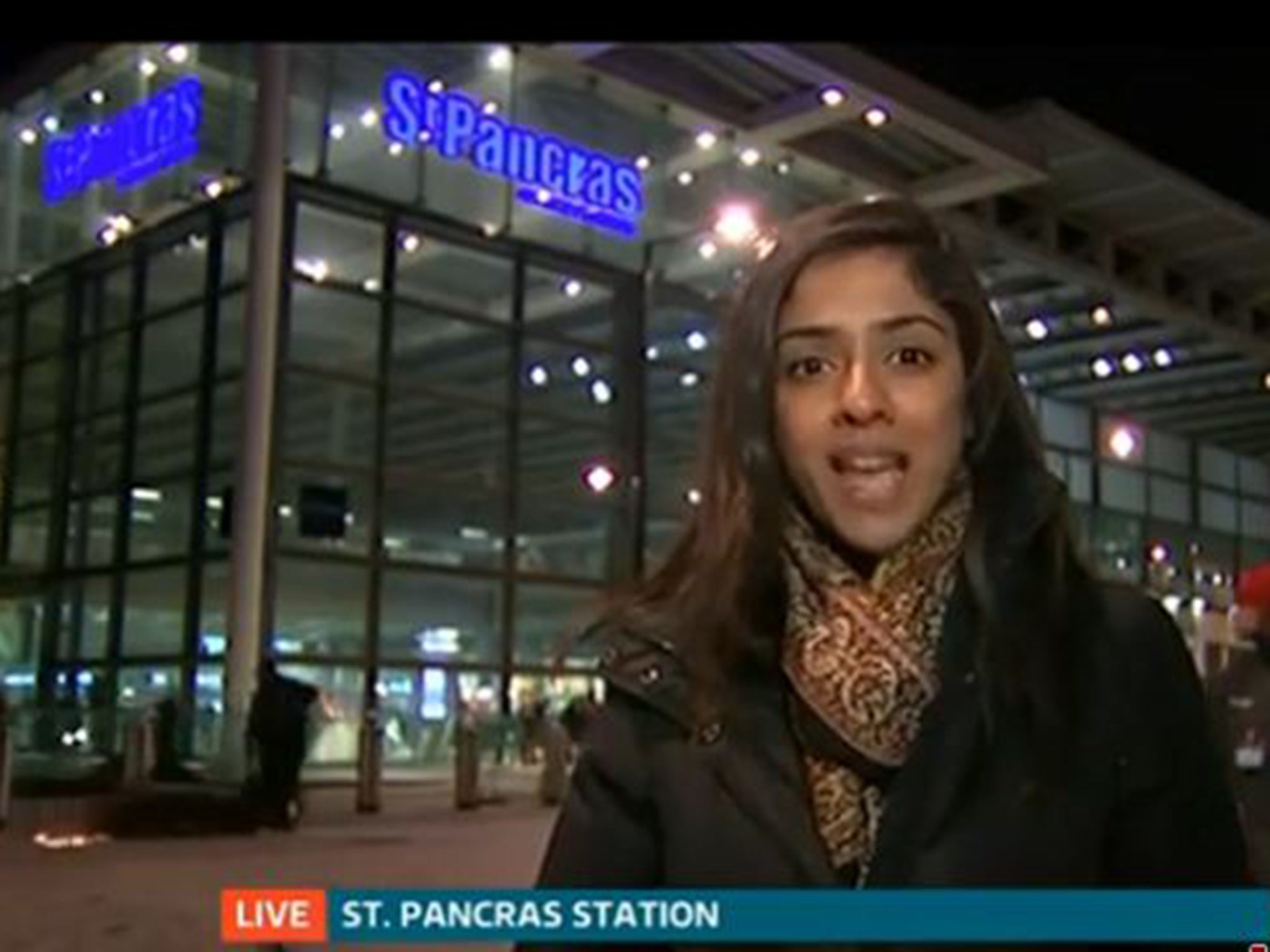 The collision outside St Pancras station (which can be seen in the bottom left hand corner of the screen) happened during a live broadcast