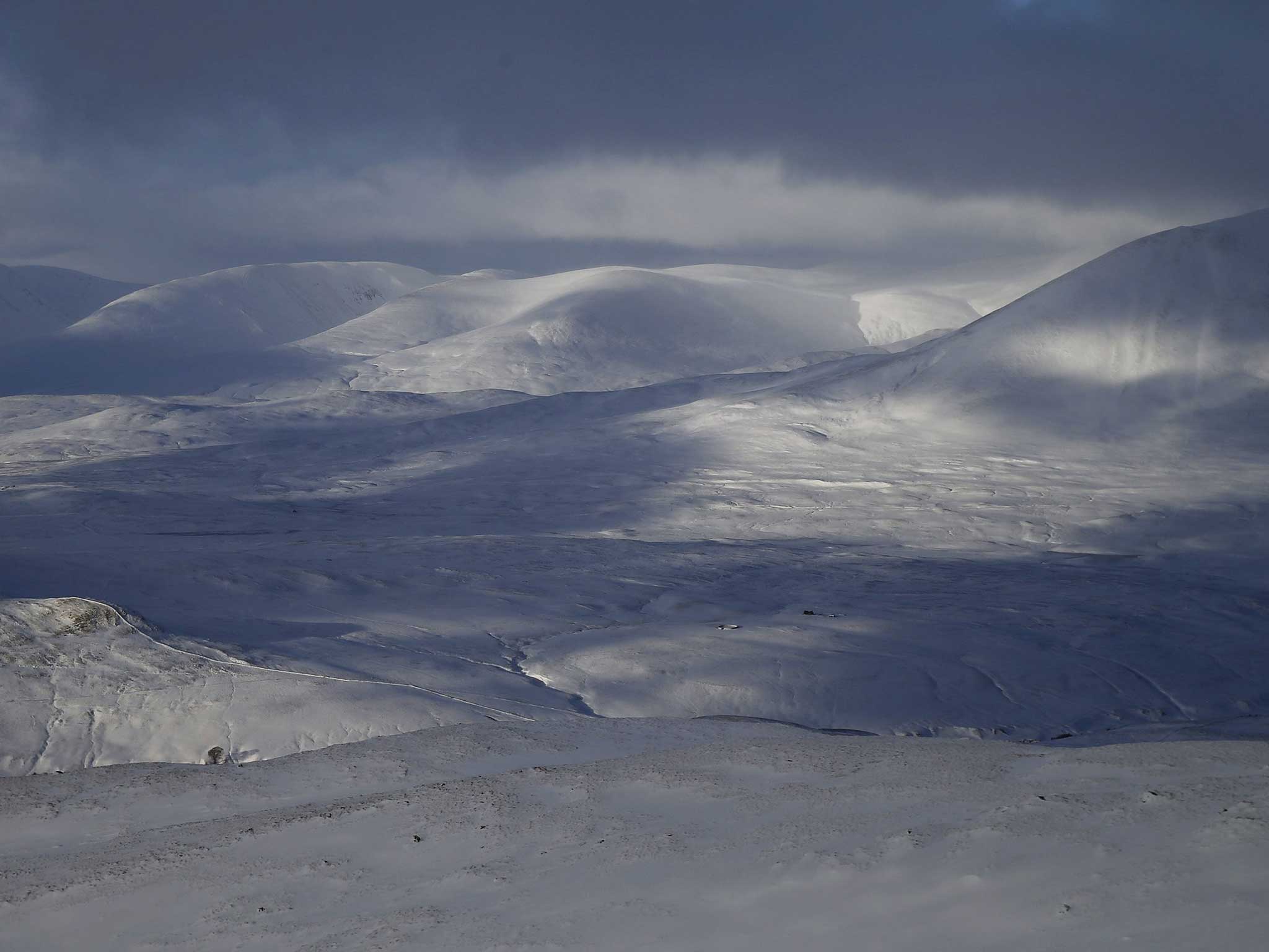 Snow covers the Scottish highlands