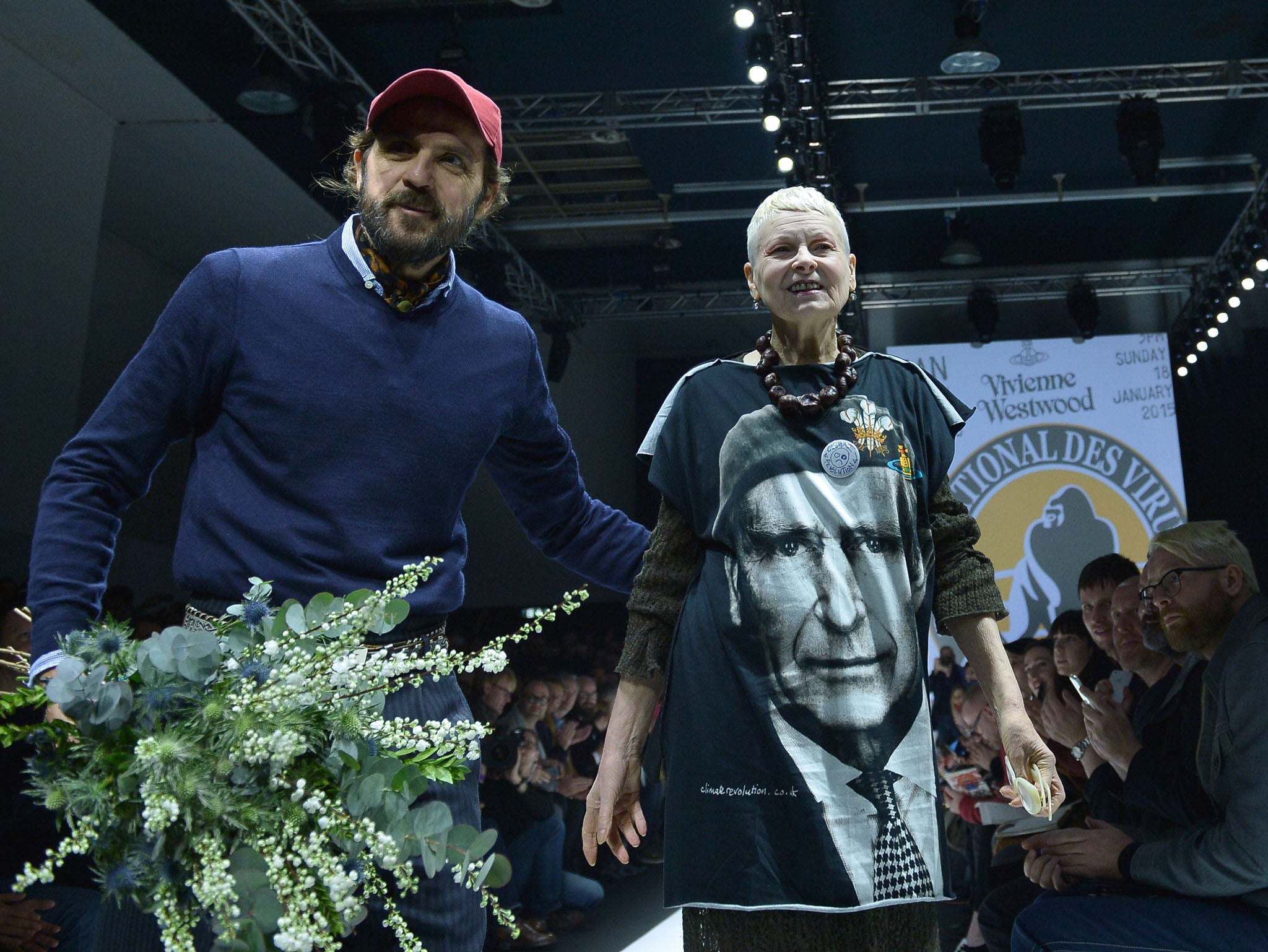Vivienne Westwood (right) with her husband Andreas Kronthaler at the Milan AW15 show