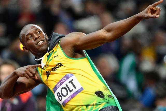 Usain Bolt pulls his trademark pose