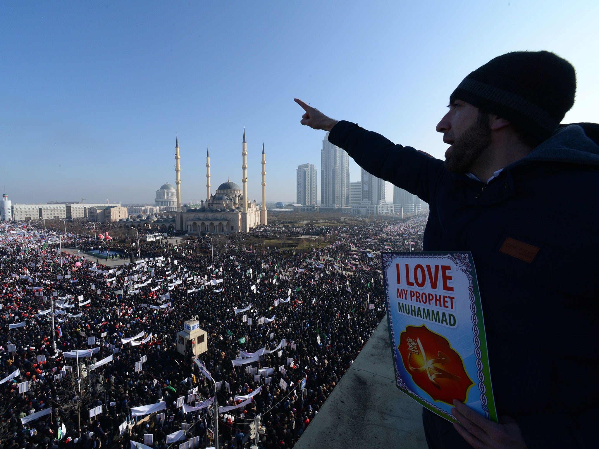 Muslims protesting against Charlie Hebdo in Grozny, Chechnya