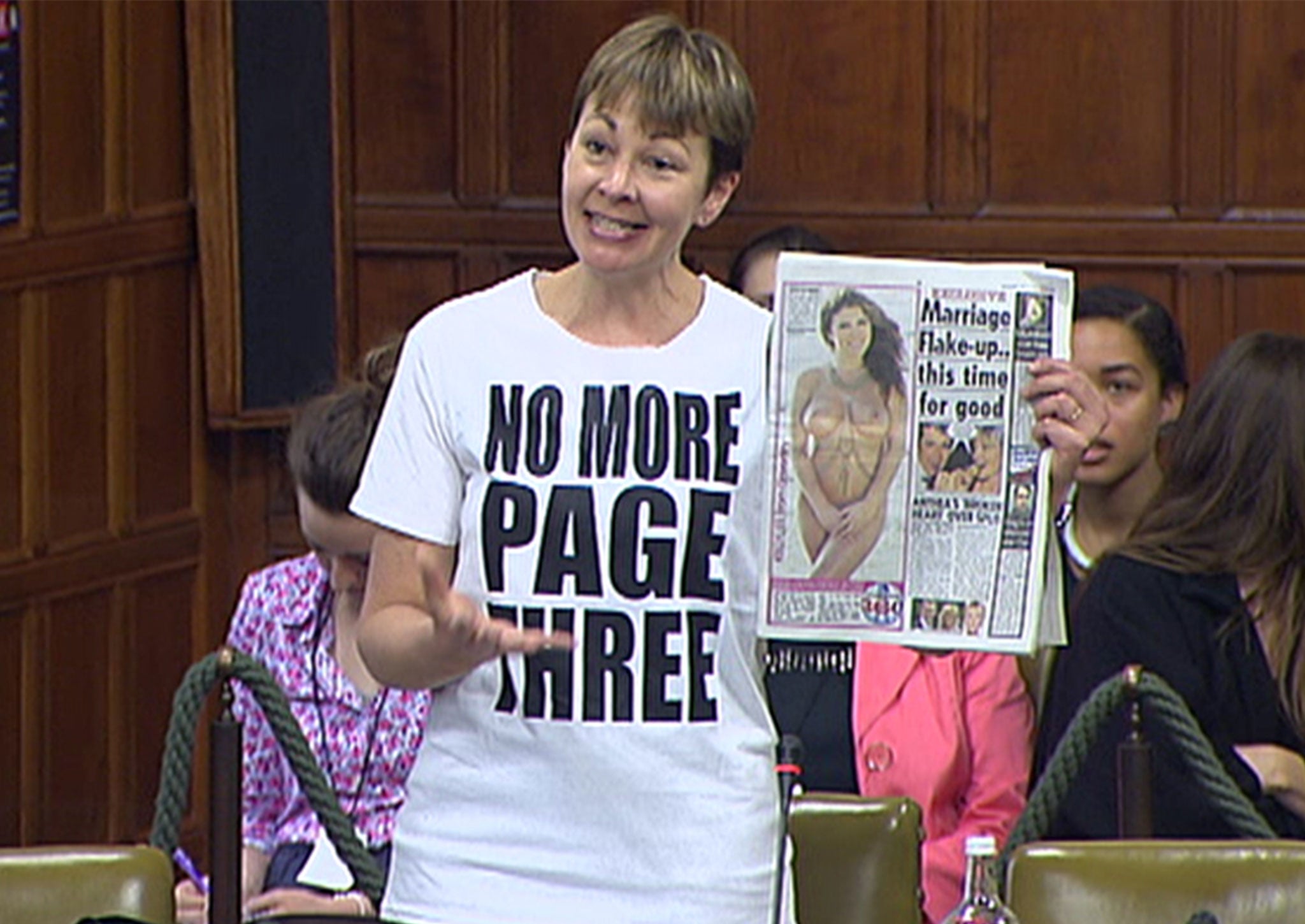 The author protests Page 3 during a Commons debate