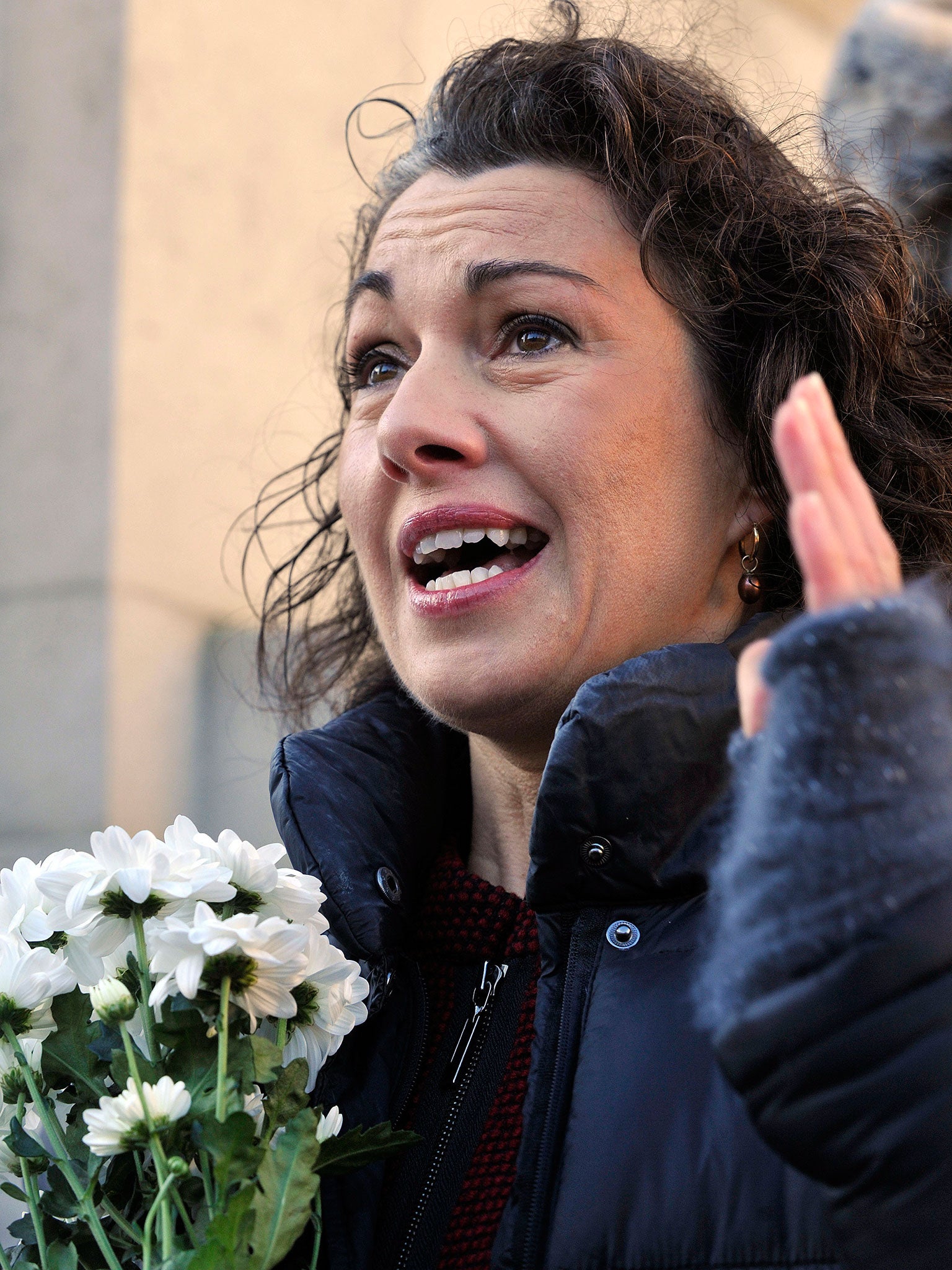 Rotherham MP Sarah Champion speaks during a gathering at Old Palace Yard in Westminster, organised by the WhiteFlowers Campaign Group, to lay white flowers in commemoration of victims and survivors of child abuse