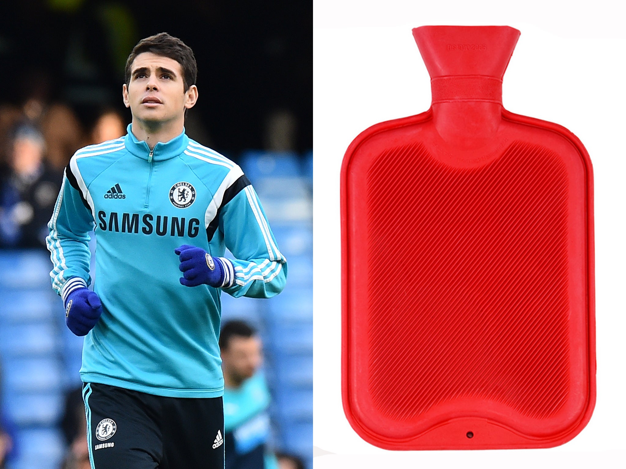 Chelsea player Oscar and a hot water bottle