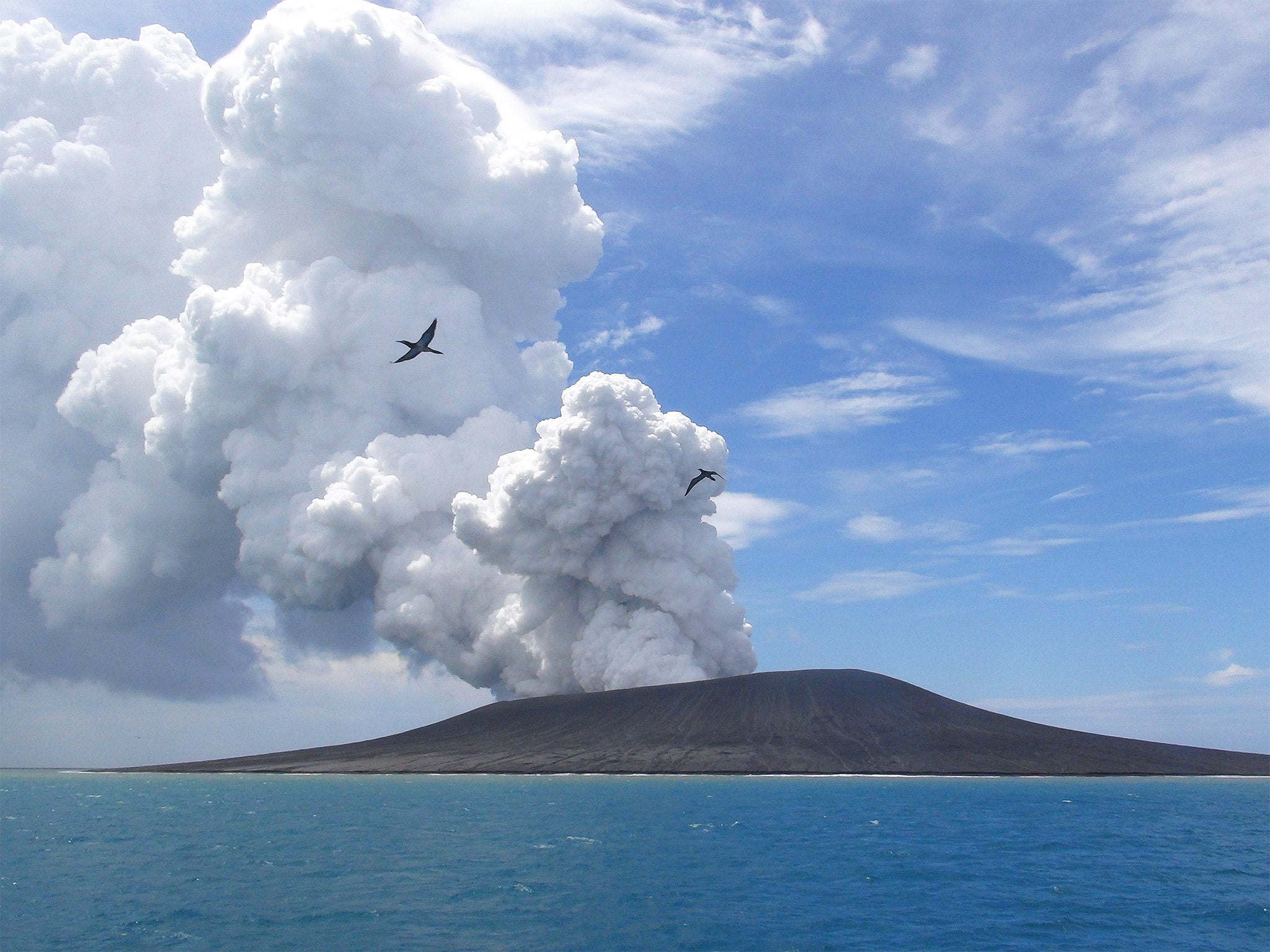 New island created by underwater volcanic eruption in
