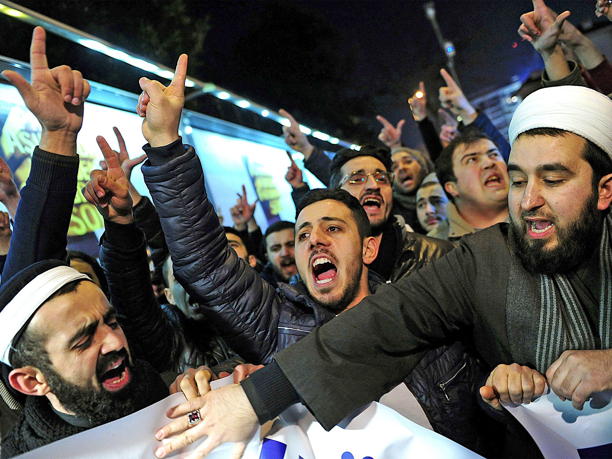 Muslims in Istanbul protest against a Turkish newspaper’s publication of anti-jihadist cartoons from the French satirical magazine 'Charlie Hebdo'