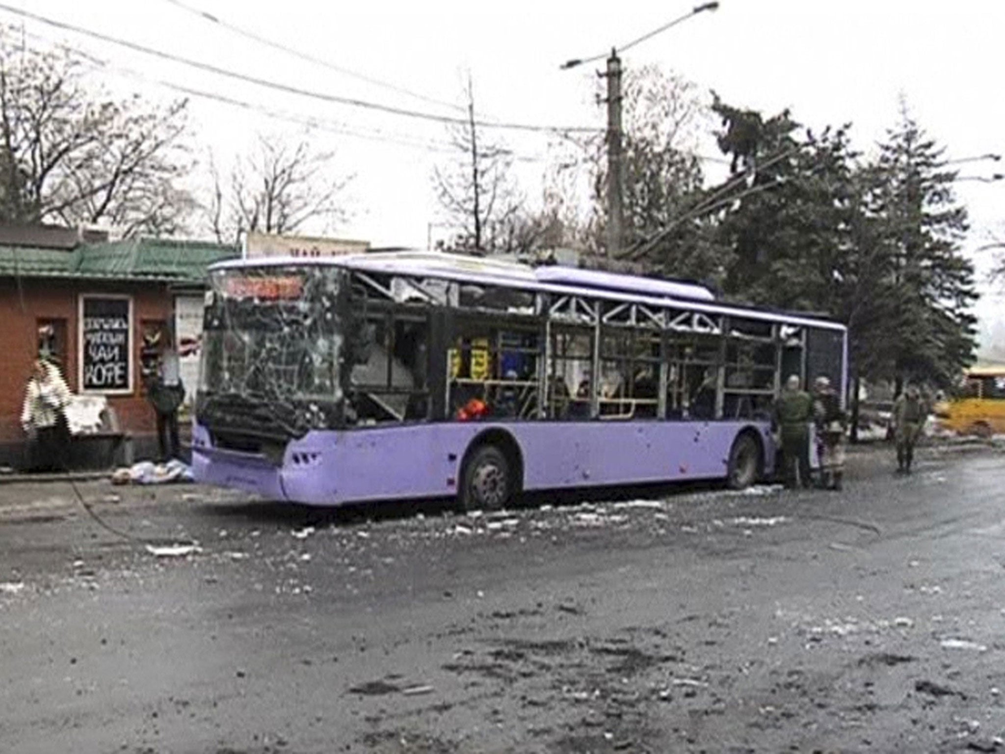At least seven people have been killed after a shell hit a bus stop in Donetsk in eastern Ukraine