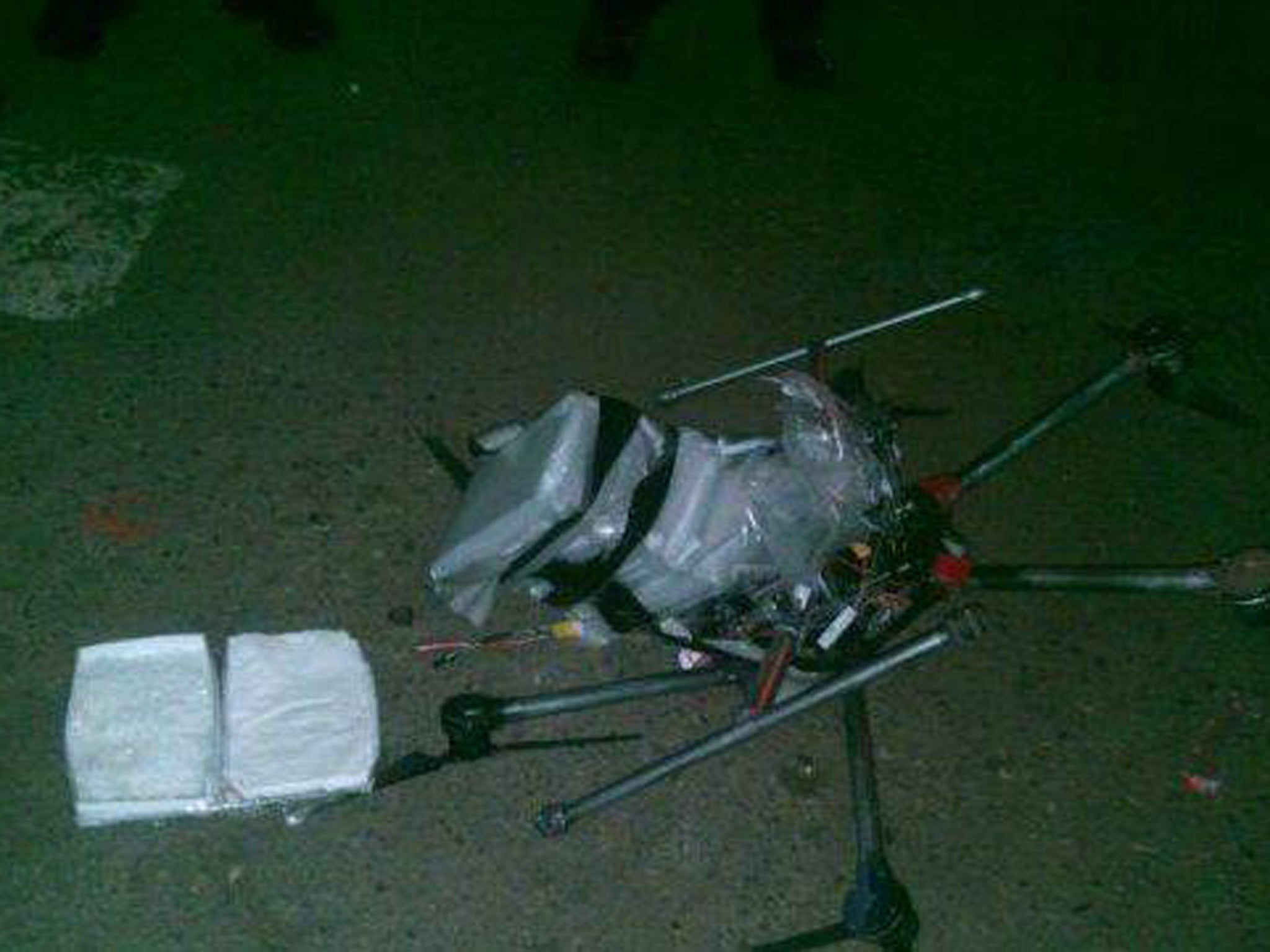 The drone, in a picture taken after it crashed into a car park