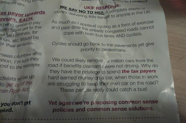 One leaflet called for people claiming social security to be banned from driving