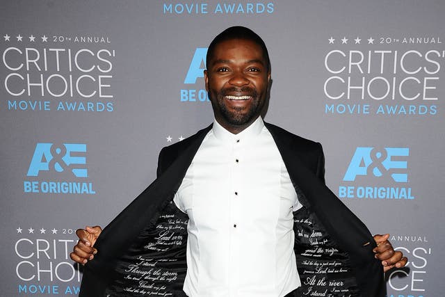 Homage: Oyelowo's jacket features the lyrics to one of Martin Luther King's favourite songs