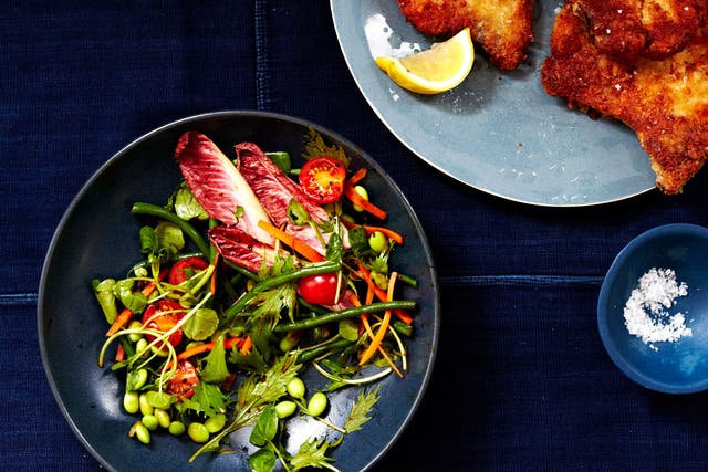 Japanese crumbed pork chops with mixed salad