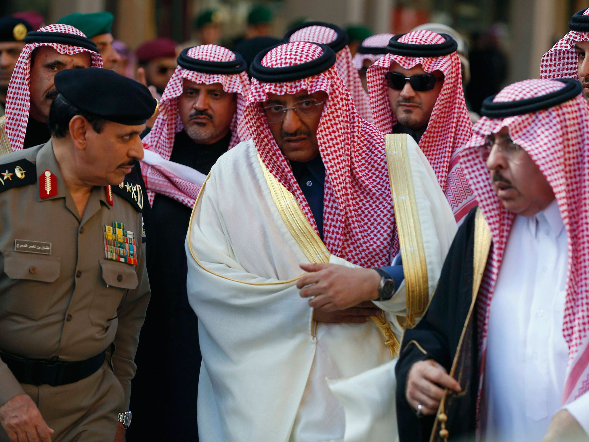 Prince Mohammed bin Nayef (C), Saudi Deputy Crown Prince, takes part King Abdullah's funeral (REUTERS/Faisal Al Nasser )