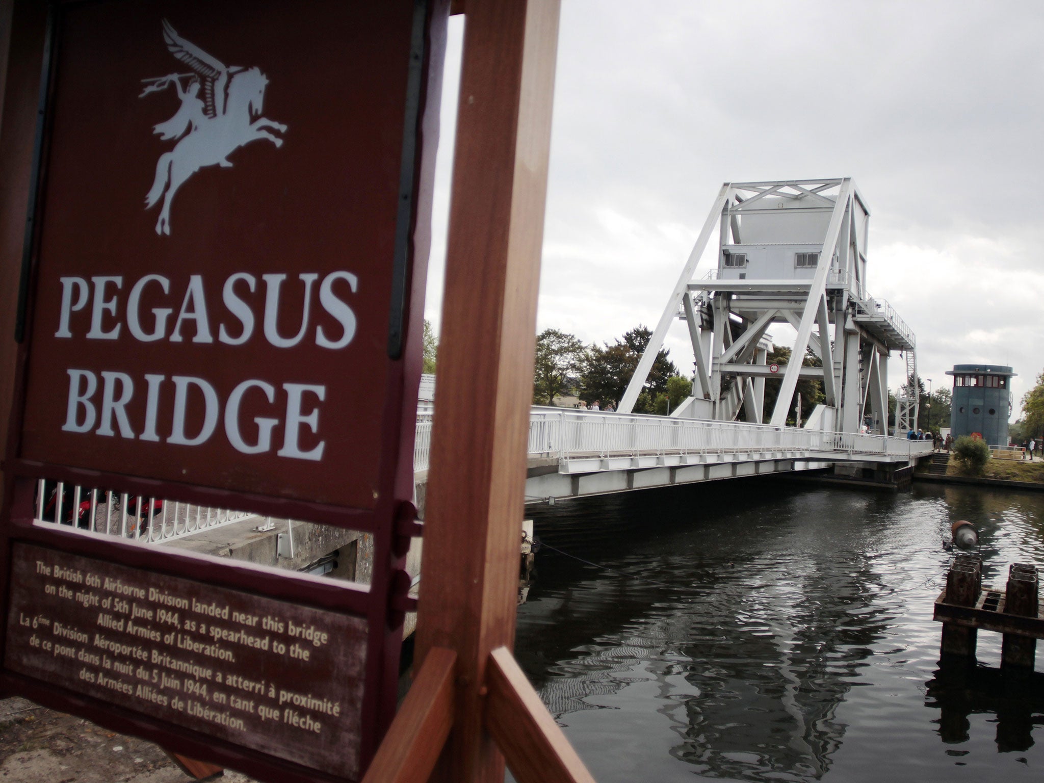 The plaque commemorating the battle of Pegasus Bridge