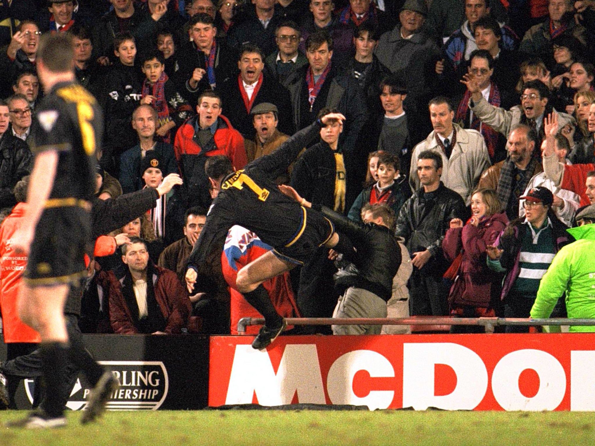 The infamous ‘kung-fu’ kick at Selhurst Park, 25 January 1995