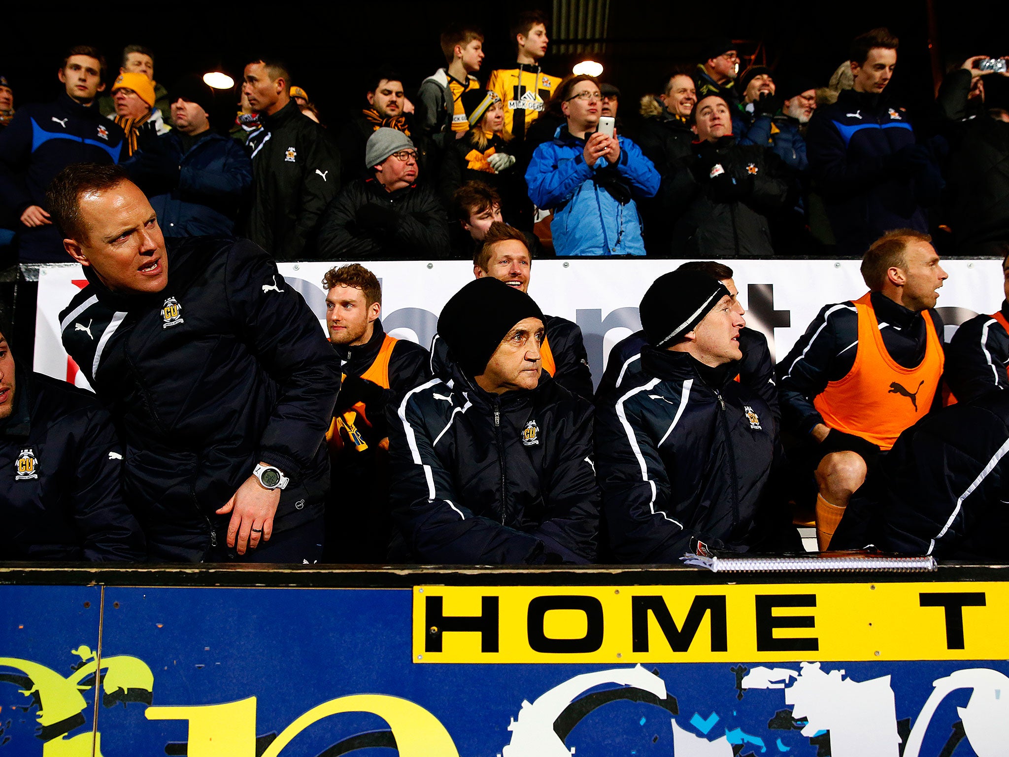 Richard Money watches on during Cambridge United's 0-0 draw with Manchester United