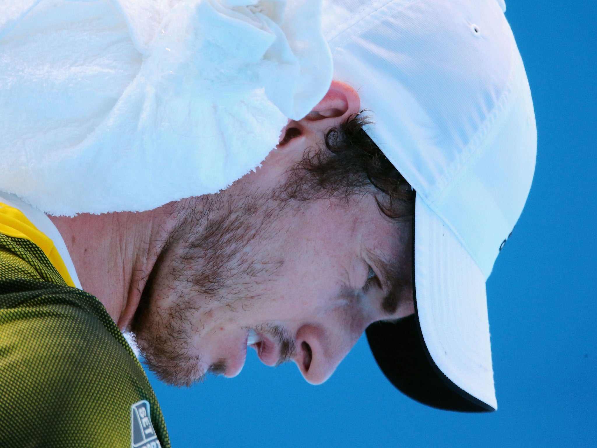 Andy Murray trying to cool down with an ice pack during his match against Joao Sousa at the 2013 Australian Open