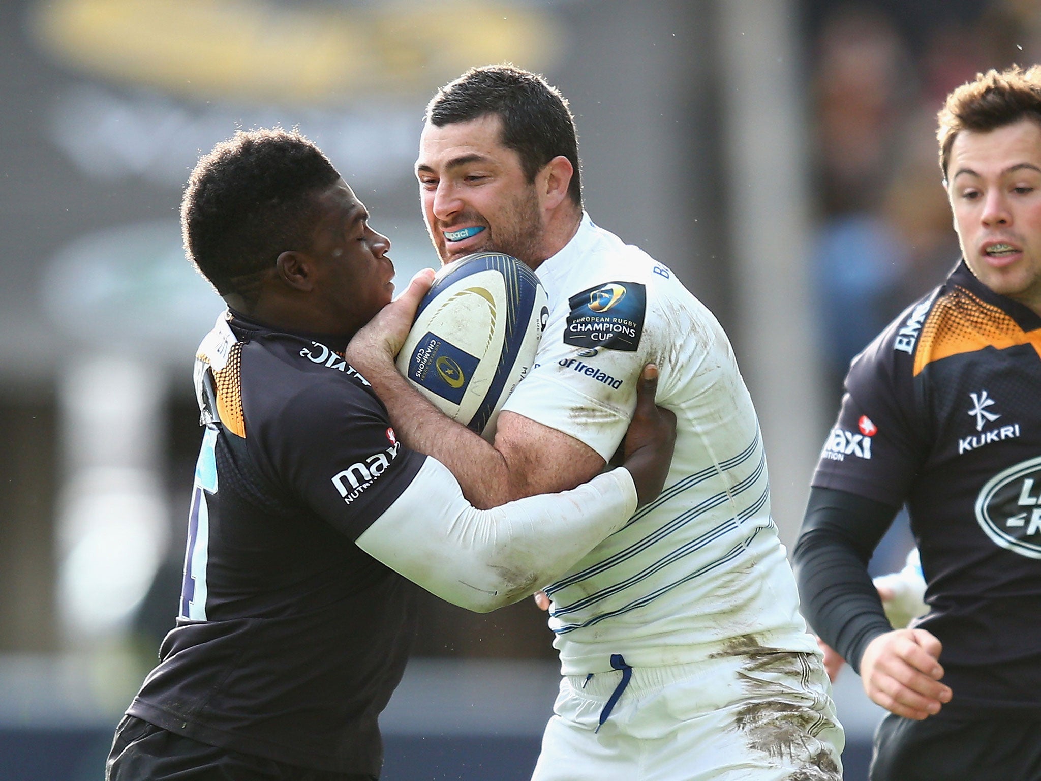 Rob Kearney attempts to ride the tackle from Christian Wade