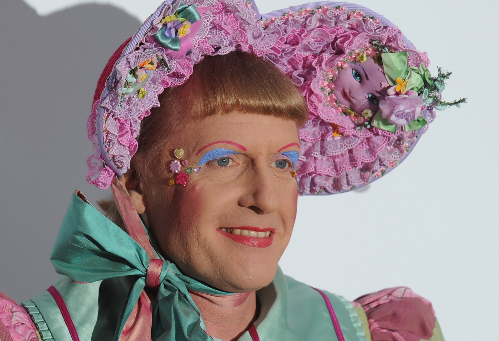 The artist Grayson Perry in an example of his trademark headgear