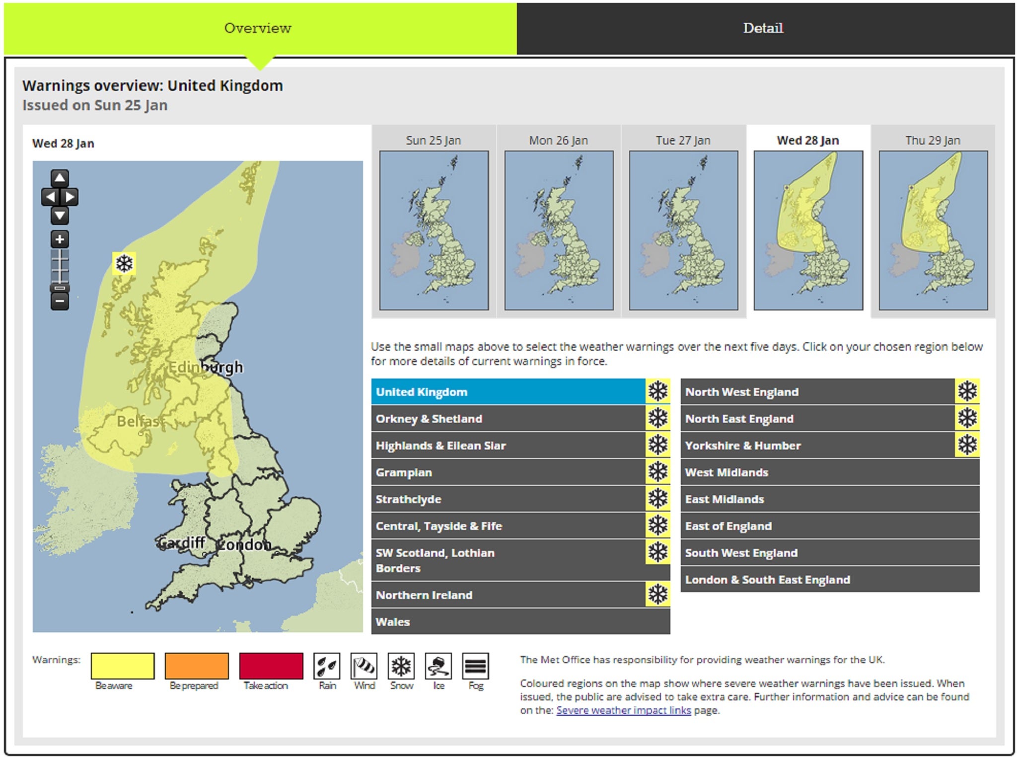 The severe weather warning for predicted snow